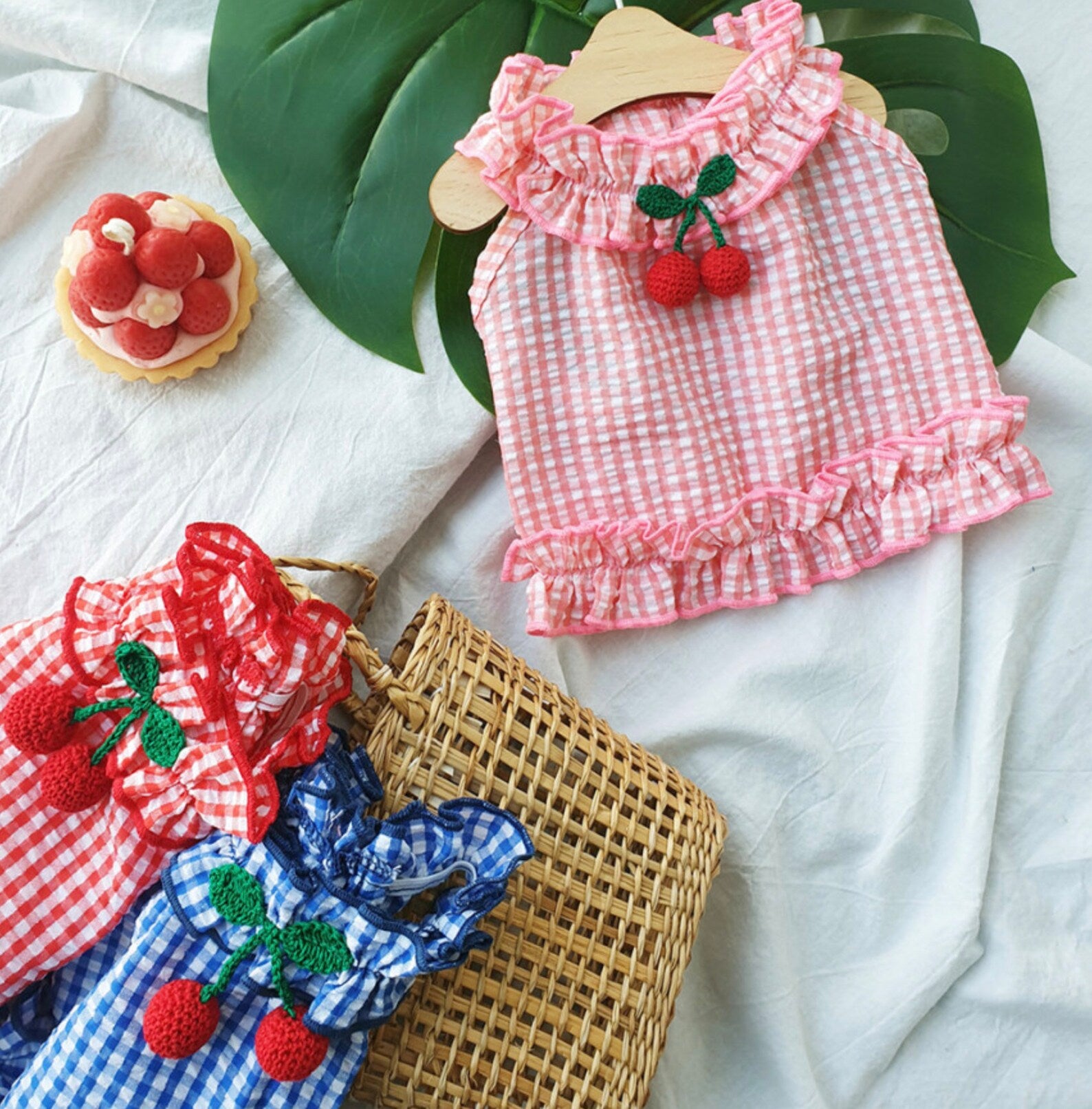 Gingham Cherry Crop Top, S-XL, Dog-Tank Top, Dog Skirt, Dog Top, Dog Clothing, Dog Fashion, Dog Apparel