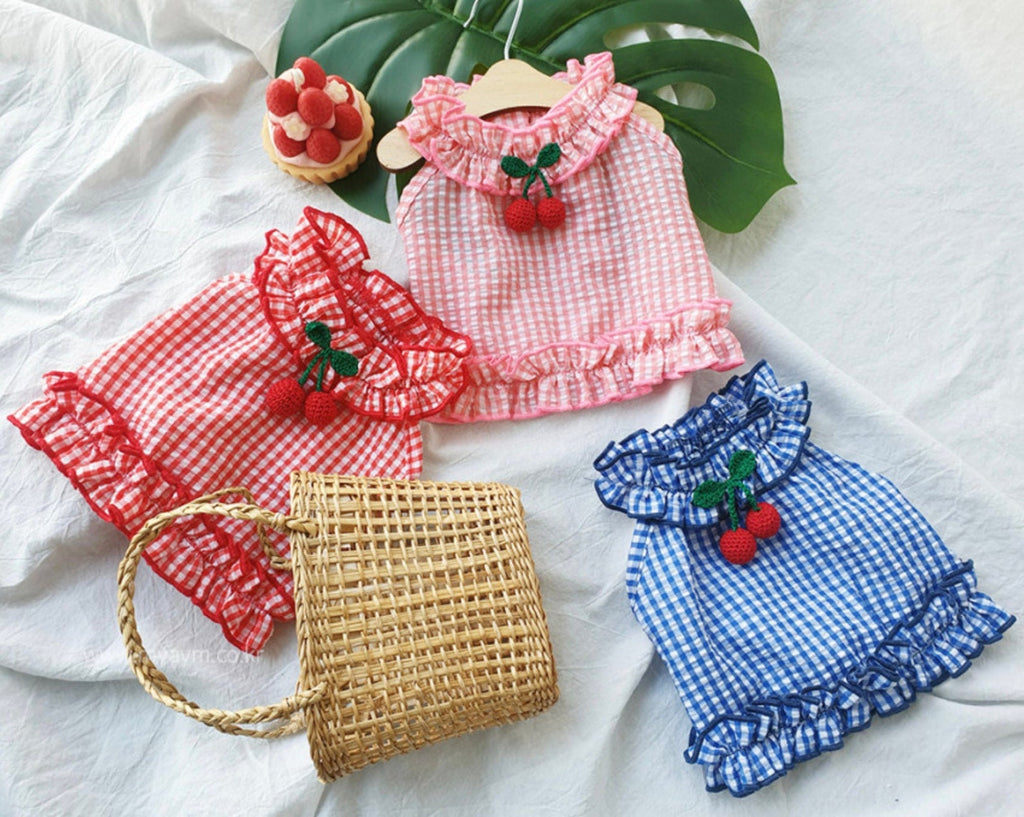 Gingham Cherry Crop Top, S-XL, Dog-Tank Top, Dog Skirt, Dog Top, Dog Clothing, Dog Fashion, Dog Apparel