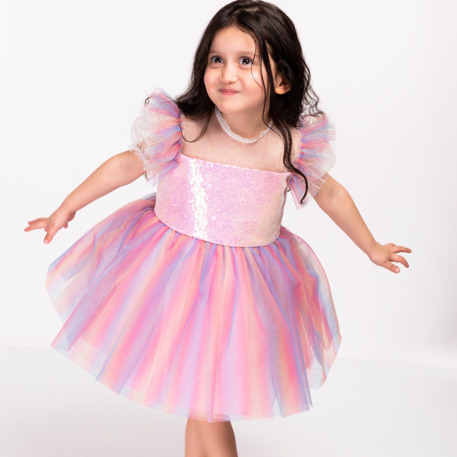 Birthday Girl Tutu Dress, Flower Birthday Girl Outfit,  Colorful Rainbow Girl Dress, Colorful Photoshoot Dress, Kids Clothing, Wedding Dress