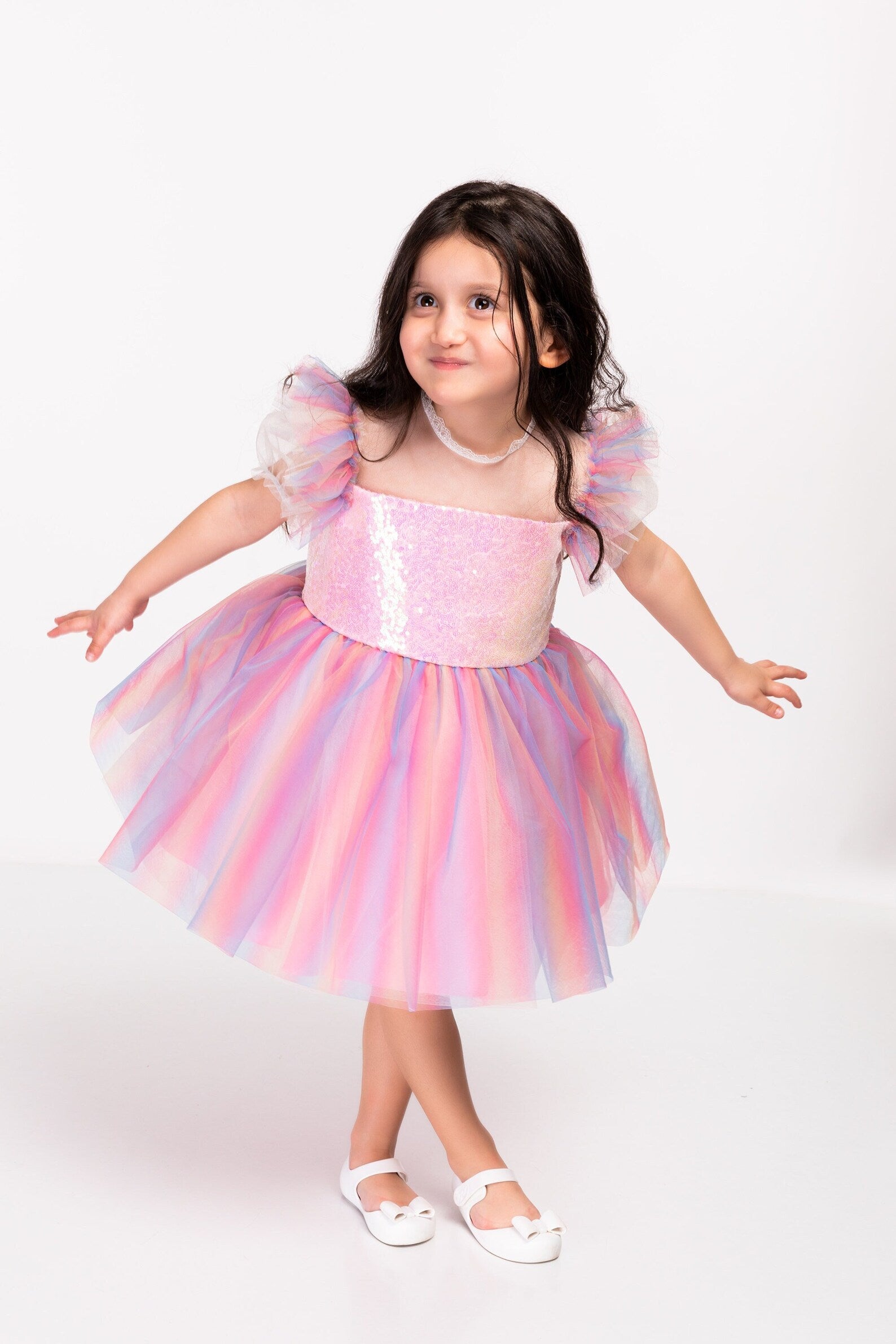 Birthday Girl Tutu Dress, Flower Birthday Girl Outfit,  Colorful Rainbow Girl Dress, Colorful Photoshoot Dress, Kids Clothing, Wedding Dress