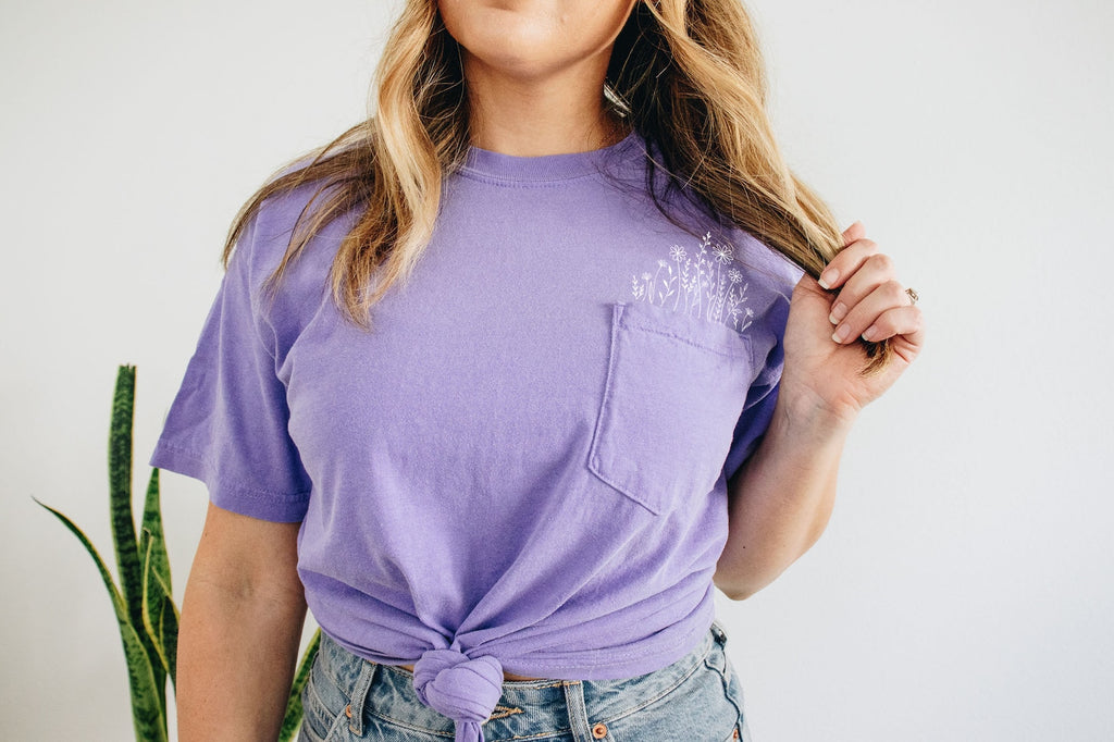 Wild Flowers Pocket Shirt, Wildflower Tshirt, Floral Shirt, Botanical Shirt, Flower Shirt, Nature Lover Shirt,Ladies Shirts, Womens Tees