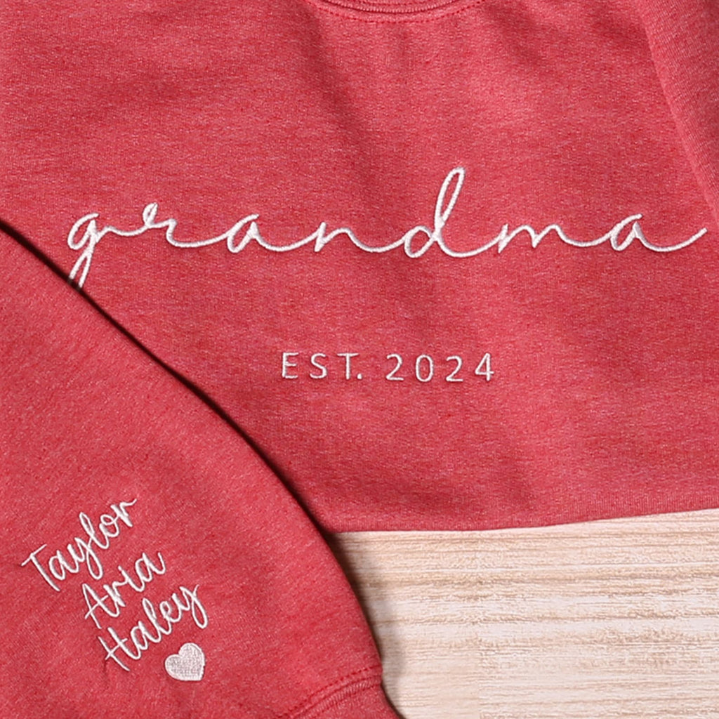Custom Grandma Sweatshirt With Grandkids Names On Sleeve, Personalized Granny Hoodie, Gramma Outfit, Gigi Mimi Clothing, Mothers Day Gifts