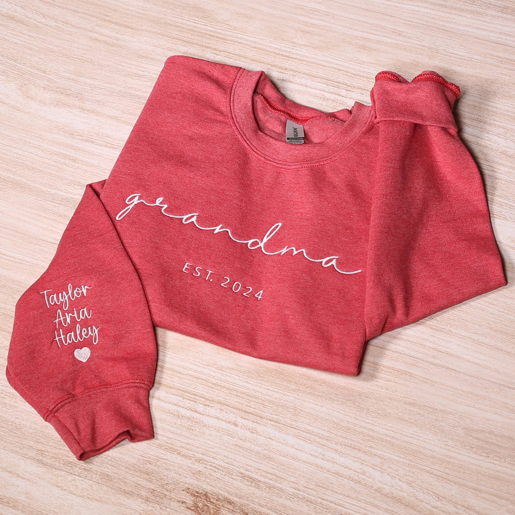 Custom Grandma Sweatshirt With Grandkids Names On Sleeve, Personalized Granny Hoodie, Gramma Outfit, Gigi Mimi Clothing, Mothers Day Gifts
