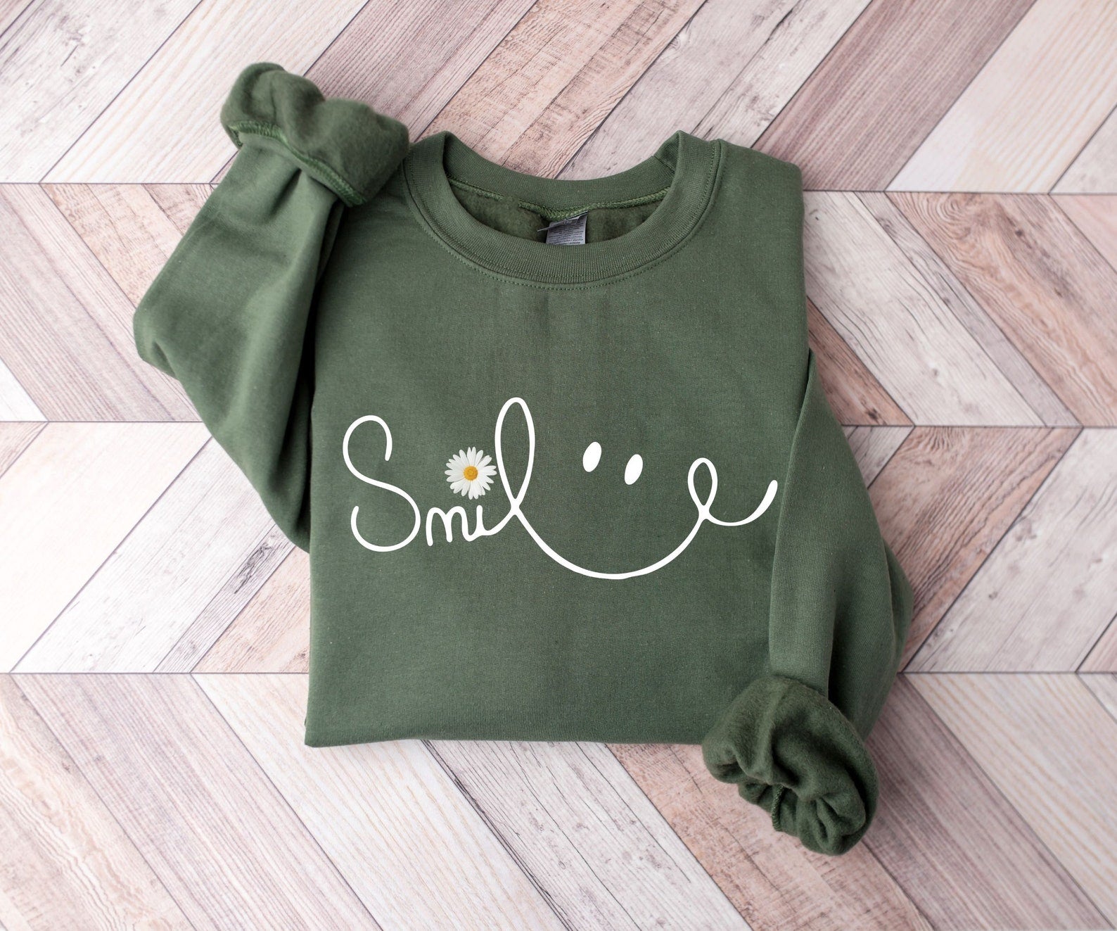 Daisy Smile Sweatshirt, Positive T Shirts, Cute Fall Sweatshirt, Floral Shirt For Women, Women's Flower Sweatshirt, Minimalist Sweater