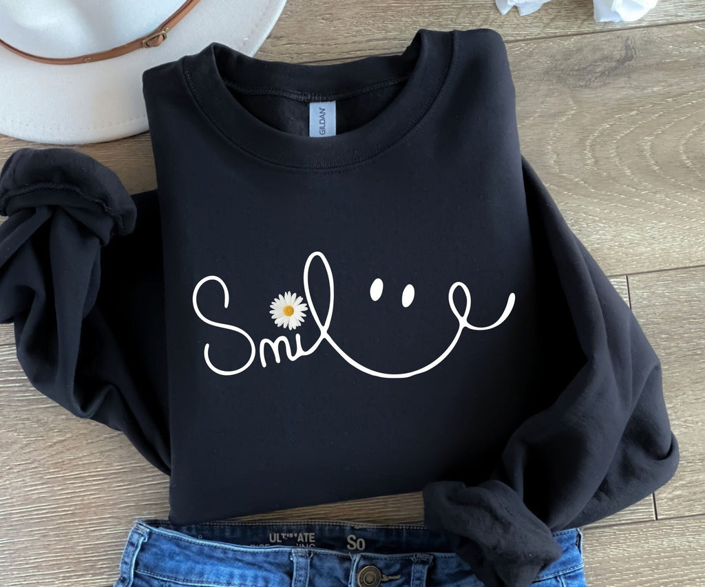 Daisy Smile Sweatshirt, Positive T Shirts, Cute Fall Sweatshirt, Floral Shirt For Women, Women's Flower Sweatshirt, Minimalist Sweater