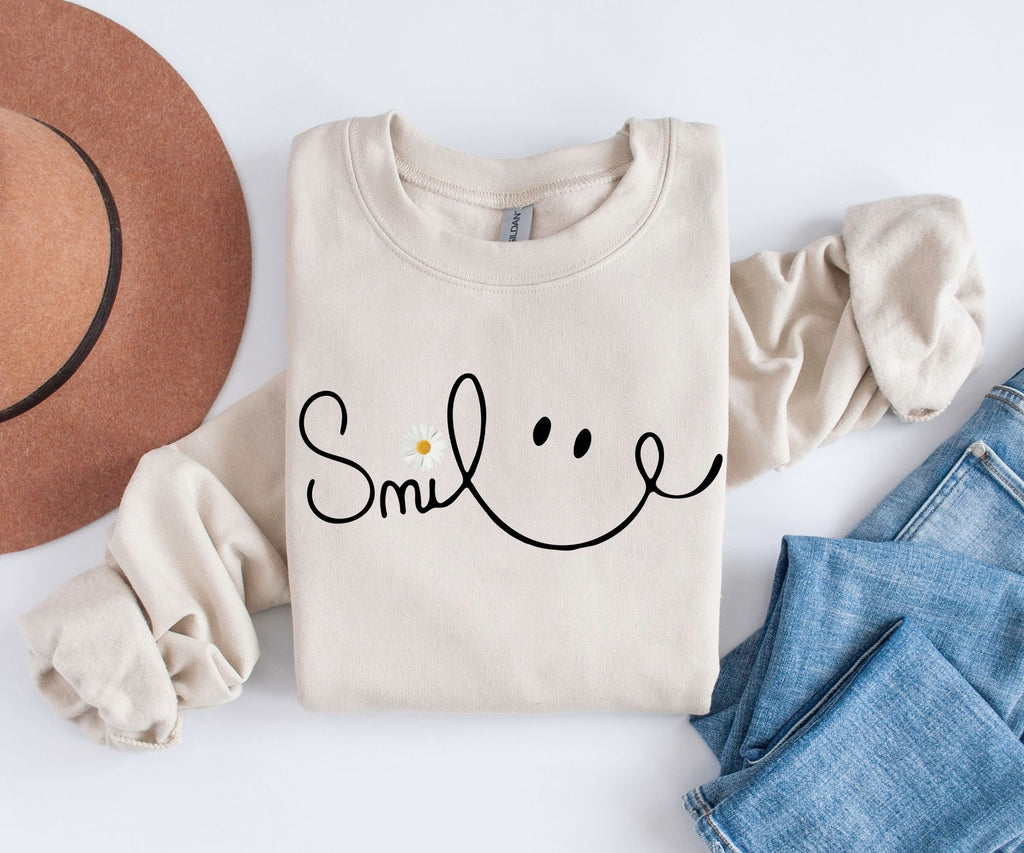Daisy Smile Sweatshirt, Positive T Shirts, Cute Fall Sweatshirt, Floral Shirt For Women, Women's Flower Sweatshirt, Minimalist Sweater