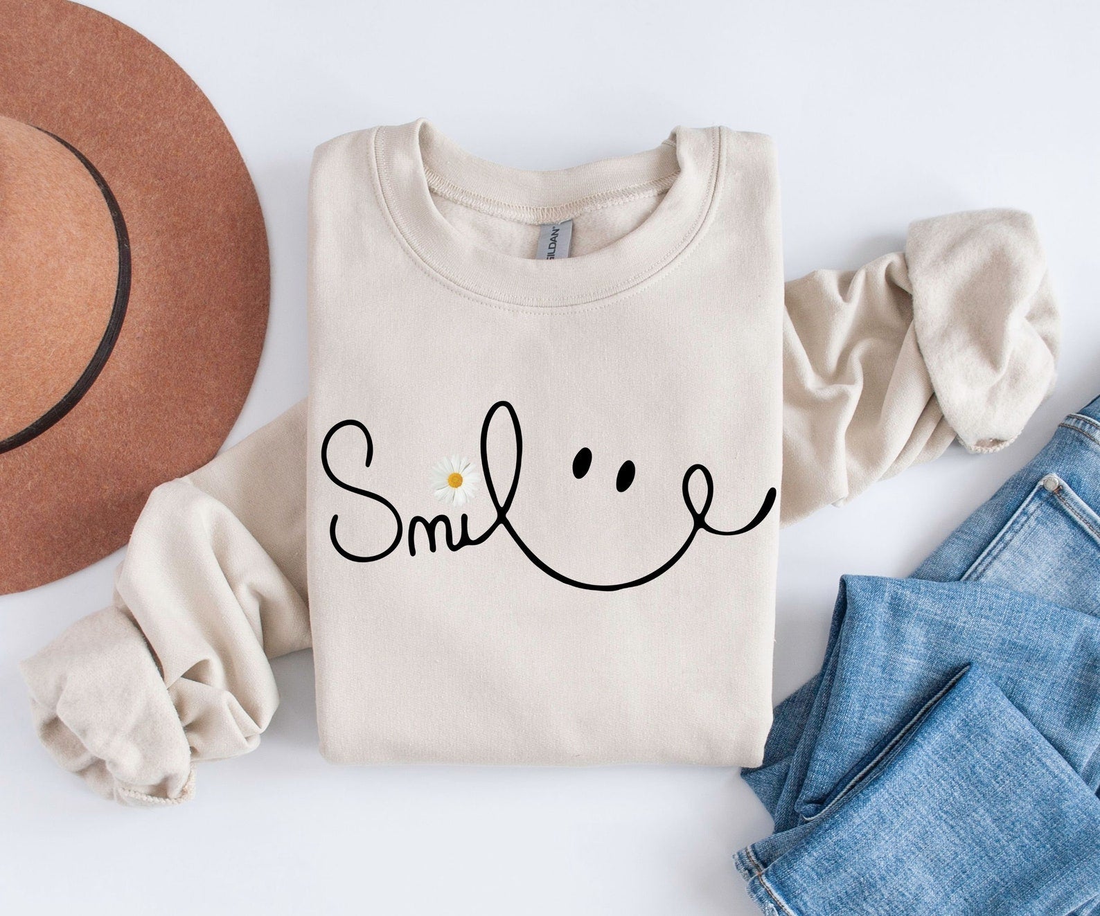 Daisy Smile Sweatshirt, Positive T Shirts, Cute Fall Sweatshirt, Floral Shirt For Women, Women's Flower Sweatshirt, Minimalist Sweater