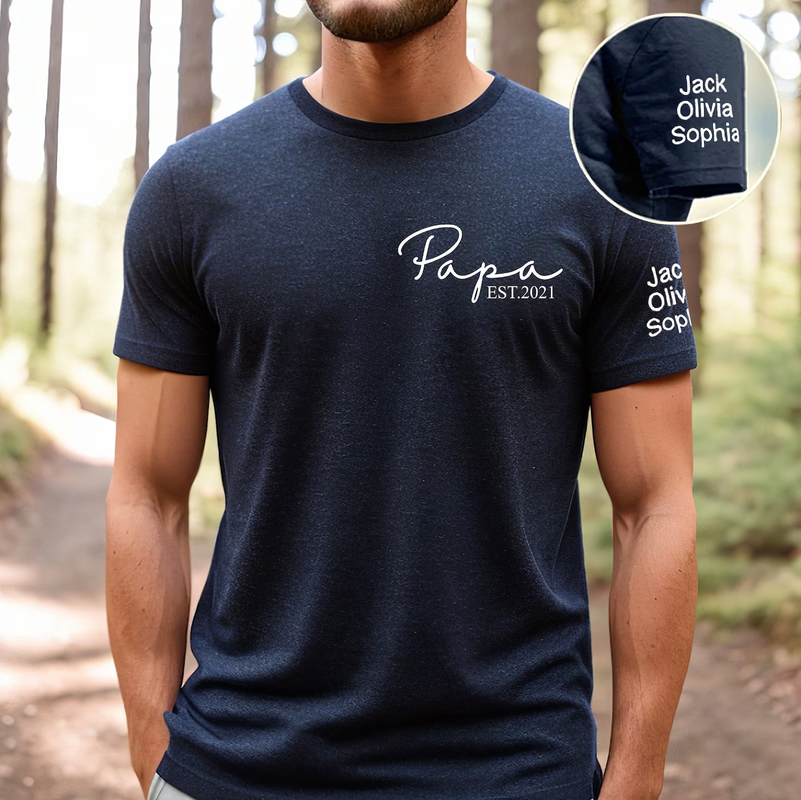 Personalized Papa Navy T-Shirt, Custom Father's Day Shirt With Kids Names, Funny Husband Hoodie