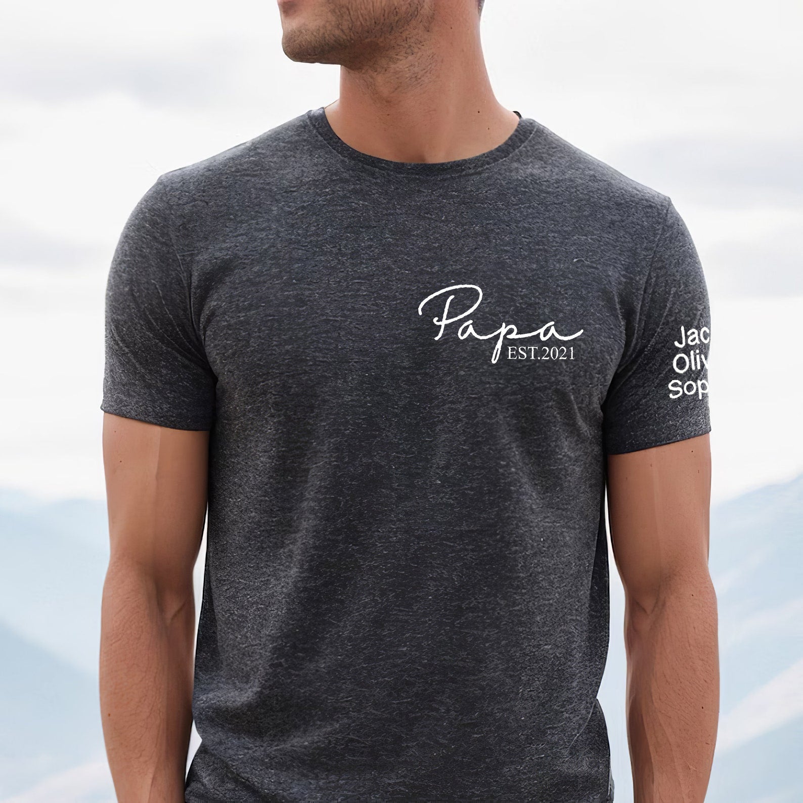 Personalized Papa Navy T-Shirt, Custom Father's Day Shirt With Kids Names, Funny Husband Hoodie