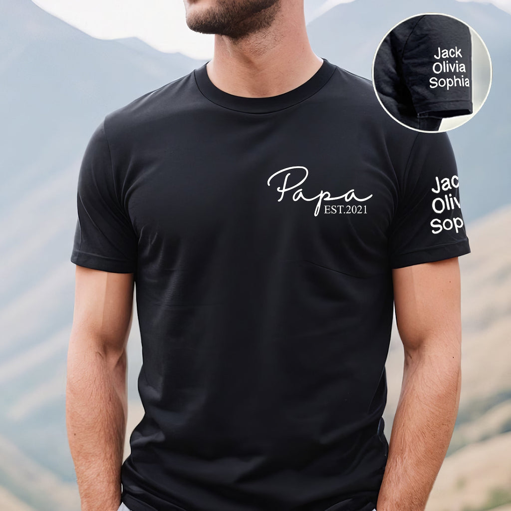 Personalized Papa Navy T-Shirt, Custom Father's Day Shirt With Kids Names, Funny Husband Hoodie