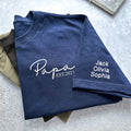 Personalized Papa Navy T-Shirt, Custom Father's Day Shirt With Kids Names, Funny Husband Hoodie