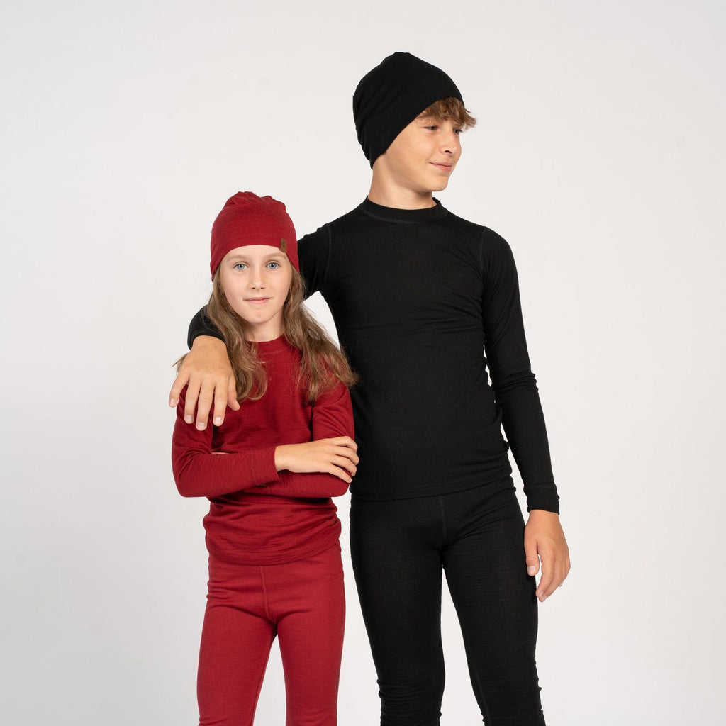 Merino Wool Kids Loungewear Set Matching Merino Set for Girl Boy Unisex Toddler Two Piece Set Natural Clothing 250 gsm Royal Cherry Red