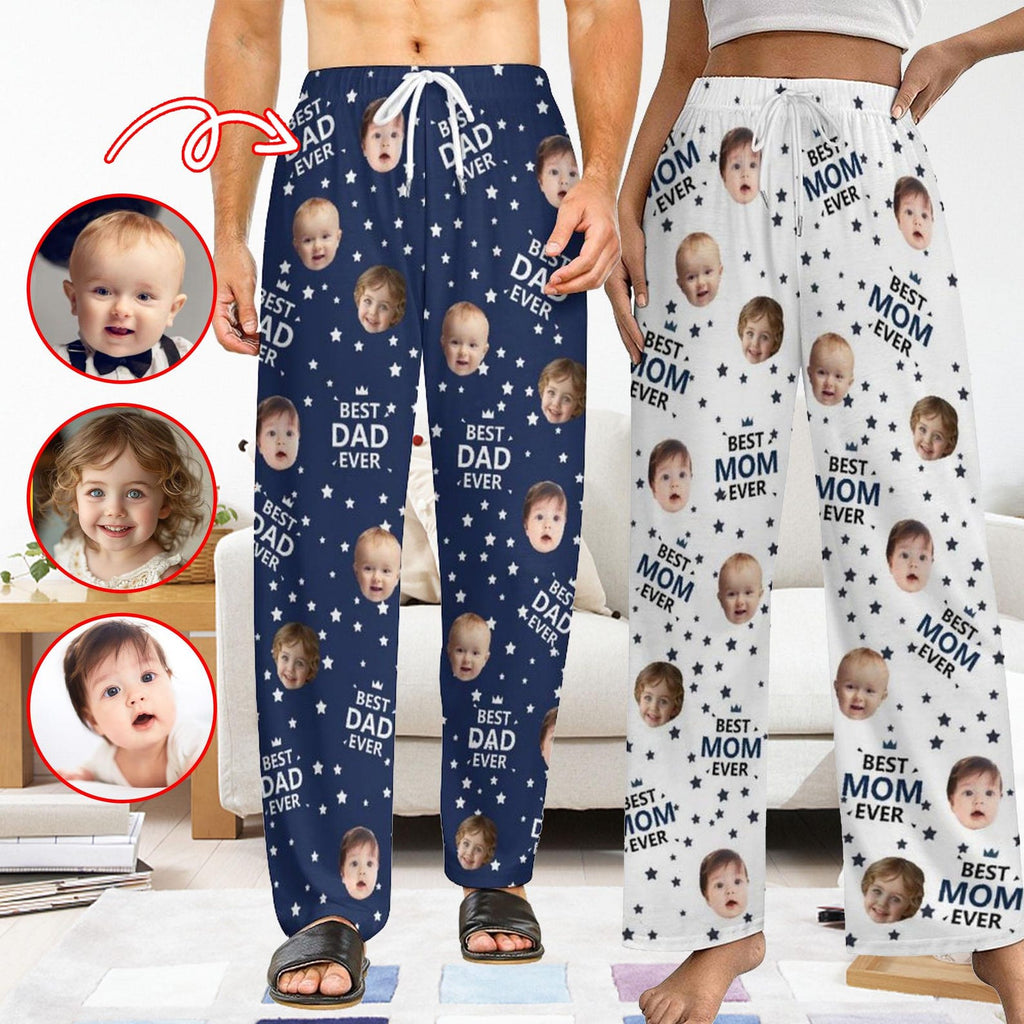BEST DAD EVER Pajama Pants with Faces, Father's Day Gifts for Dad,Women Pajama Pants, Personalized Pajamas with Face,Custom Face Pajamas