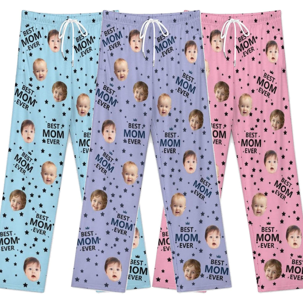 BEST DAD EVER Pajama Pants with Faces, Father's Day Gifts for Dad,Women Pajama Pants, Personalized Pajamas with Face,Custom Face Pajamas