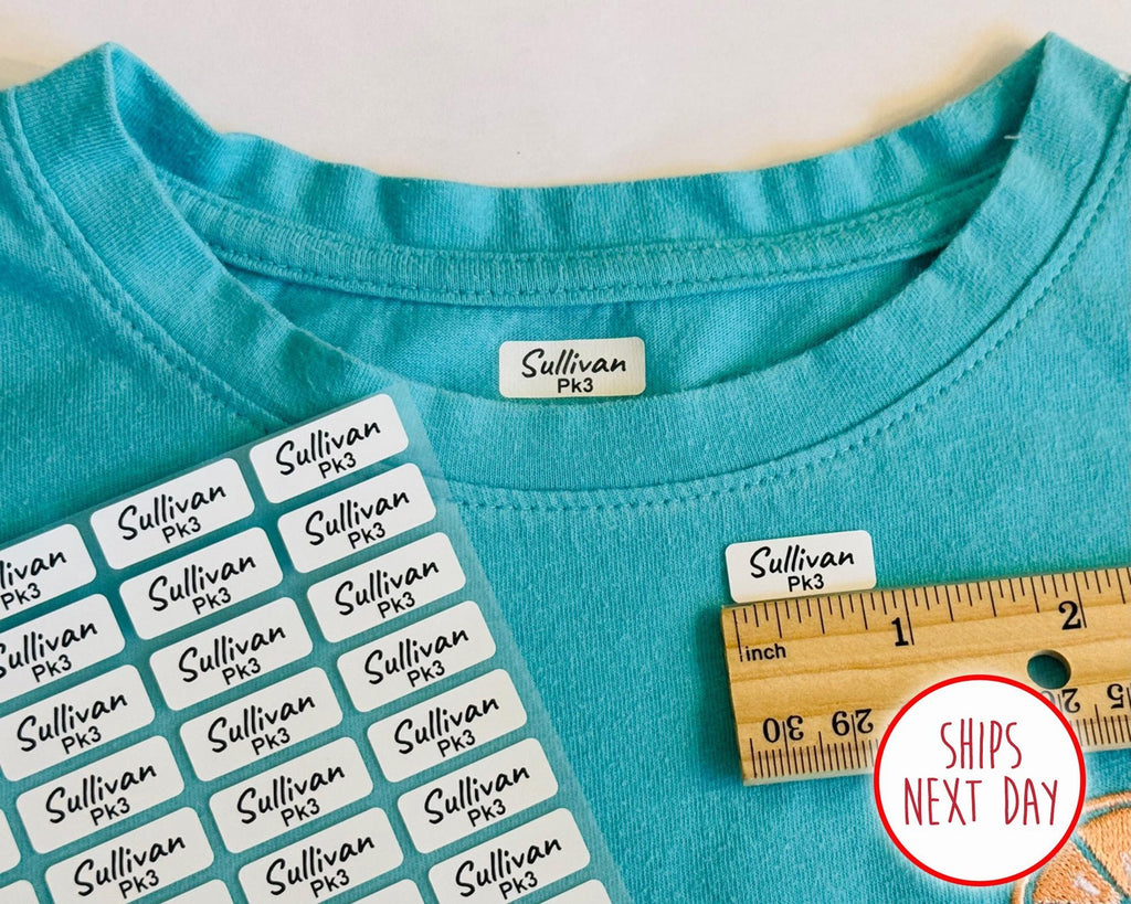 48 Small Iron-On Clothing Labels: Custom White Cloth Labels, Sew-On