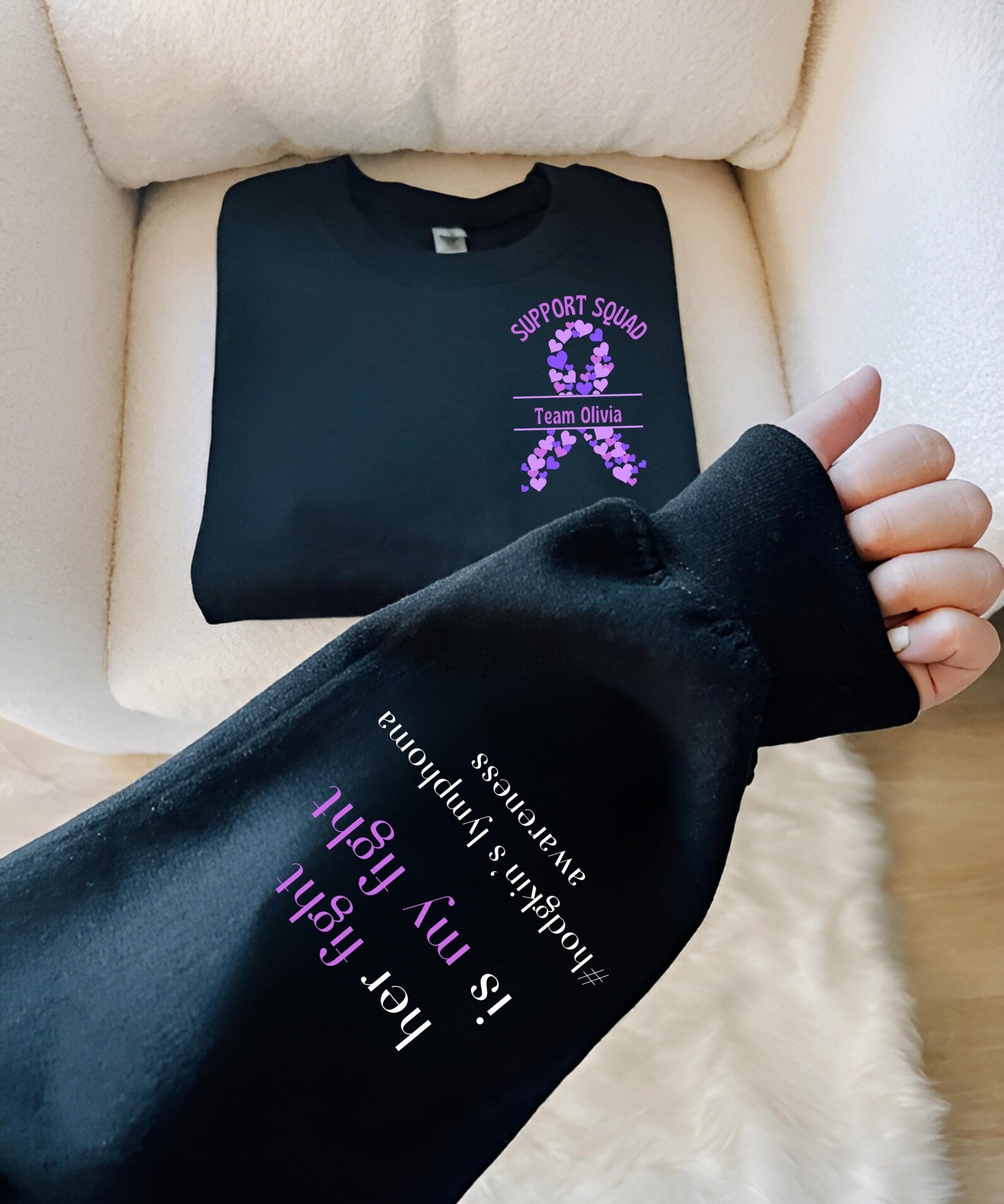 Lymphoma Cancer Sweatshirt, Cancer Support Squad, Hodgkins Lymphoma Support Shirt, Team Cancer Shirt, Lymphoma Team Gift, Purple Ribbon Tee
