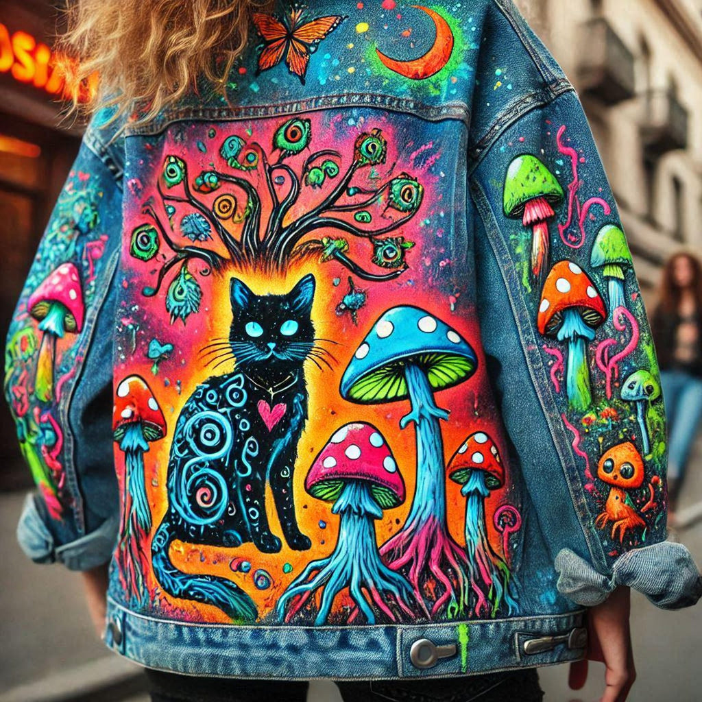 Hand-Painted Denim Jacket with Peonies: Custom Floral Jean Jacket, Unique Artistic Painted Clothing