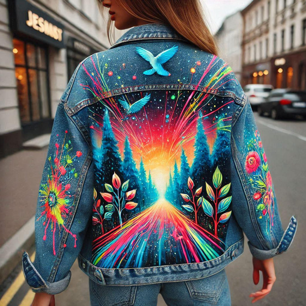 Hand-Painted Denim Jacket with Peonies: Custom Floral Jean Jacket, Unique Artistic Painted Clothing