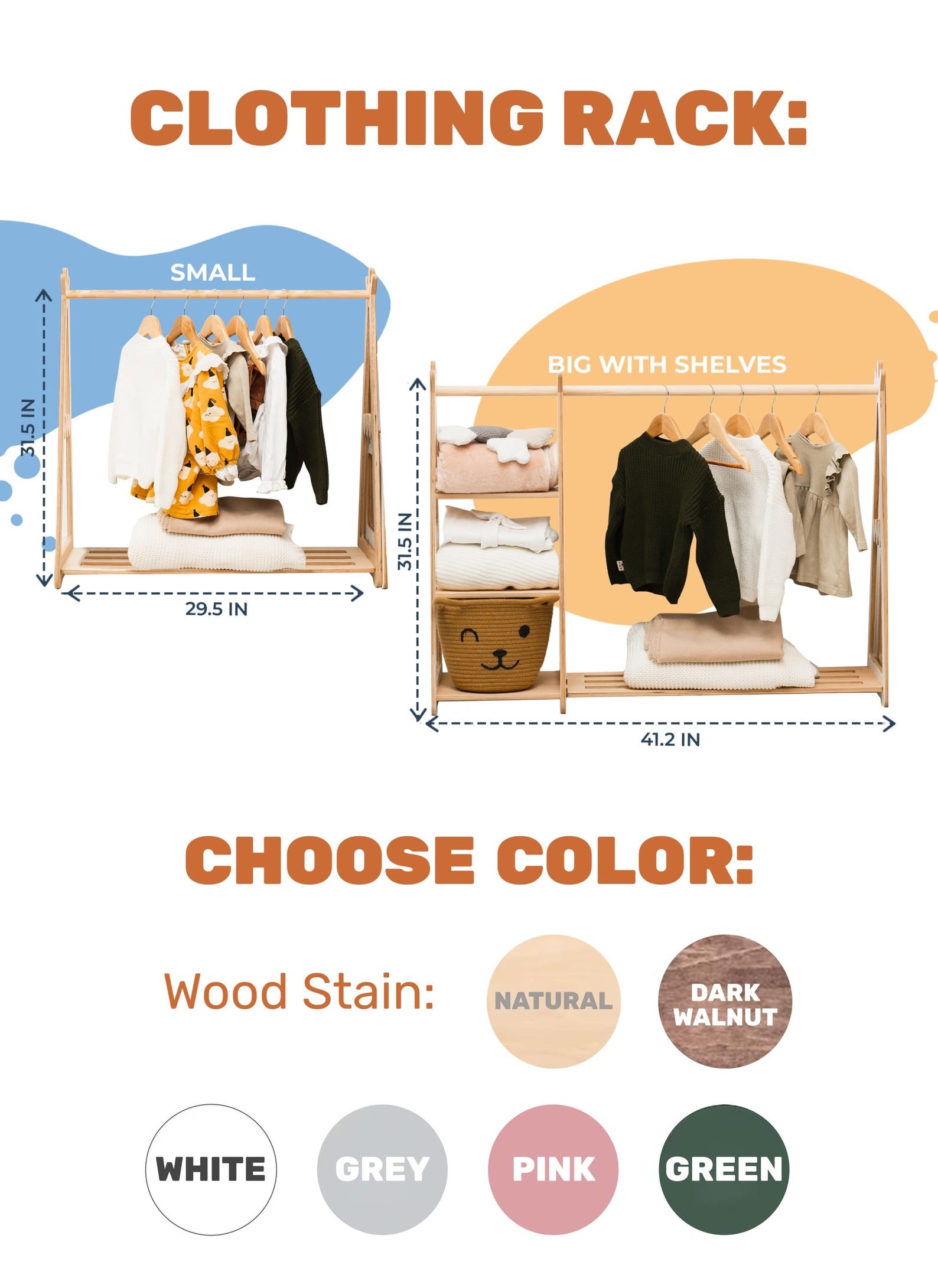 Montessori Wardrobe, Kids Clothing Rack, Wood Clothing Frame Rack Dress Up, Display Kids Wardrobe, Baby Clothes Storage Child Size Furniture