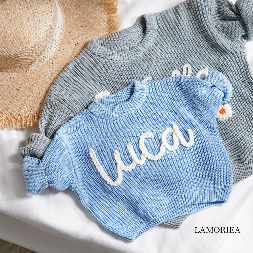 Hand Embroidery Sweaters, Custom Toddler Sweaters, Knit Sweater, Baby Jumper, Gifts for Daughters, Nursery Gifts, Baby Boy Gift, Baby Girl