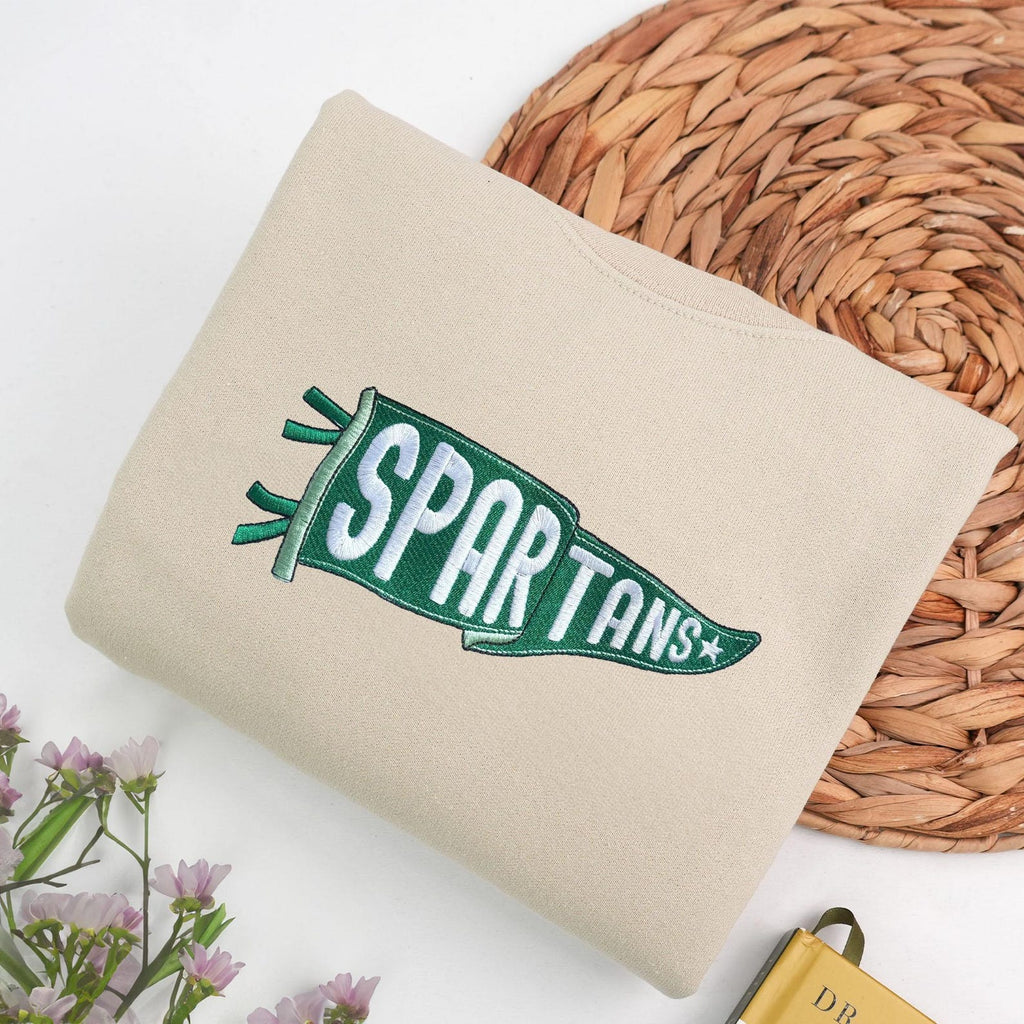 Custom Embroidered College Pennant Sweatshirt - Personalized Team Apparel - Senior Class Gift - University High School Flag Name Sweater