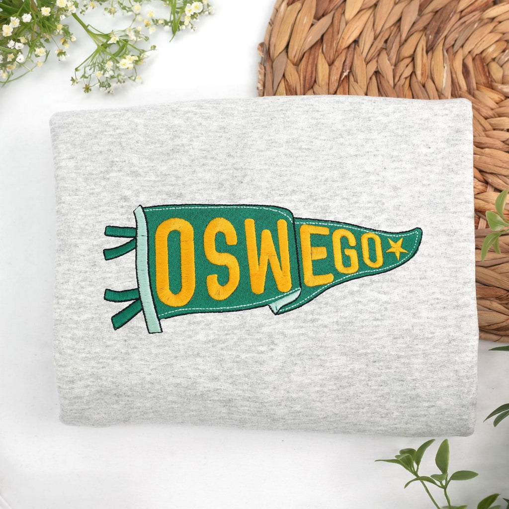 Custom Embroidered College Pennant Sweatshirt - Personalized Team Apparel - Senior Class Gift - University High School Flag Name Sweater