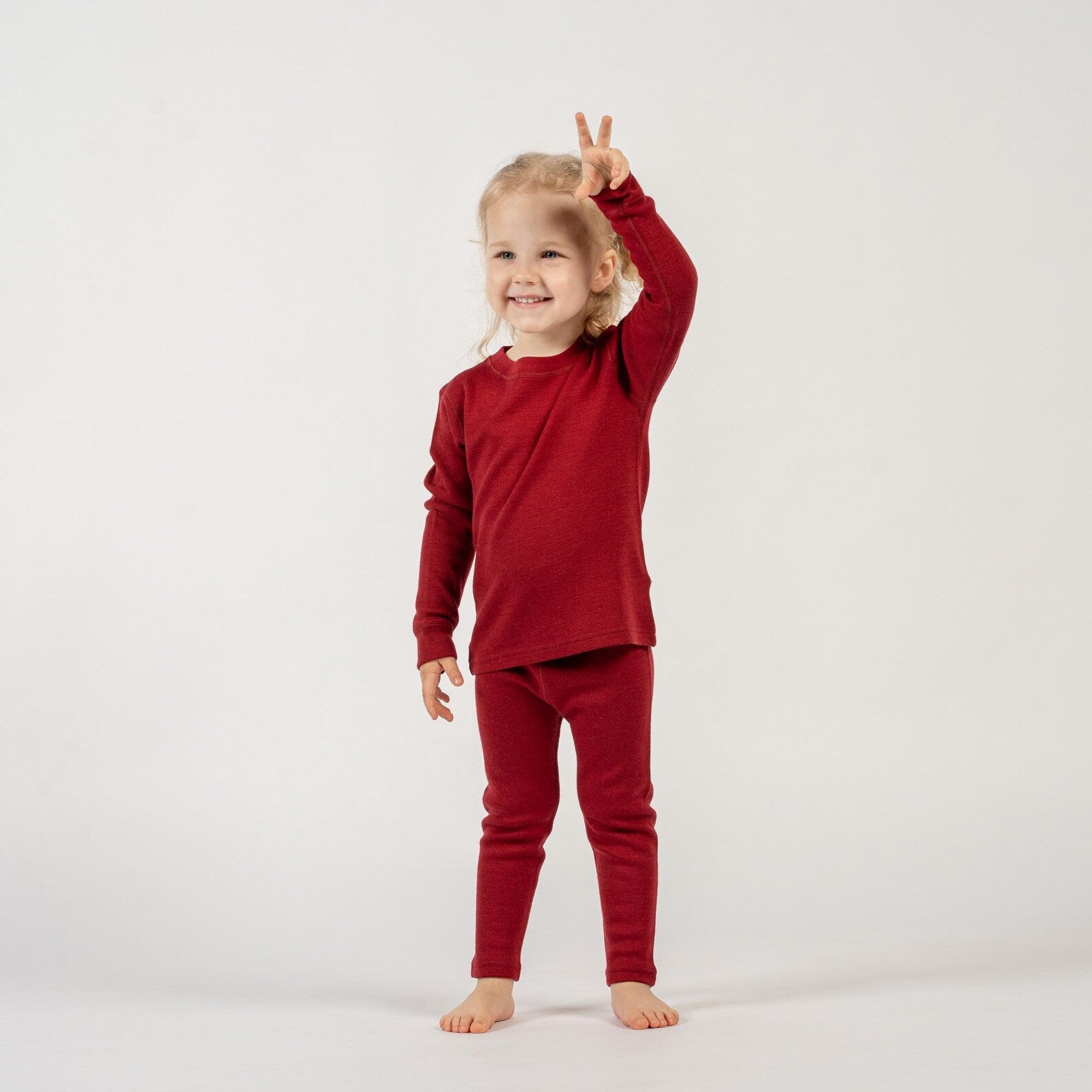 Merino Wool Kids Loungewear Set Matching Merino Set for Girl Boy Unisex Toddler Two Piece Set Natural Clothing 250 gsm Royal Cherry Red