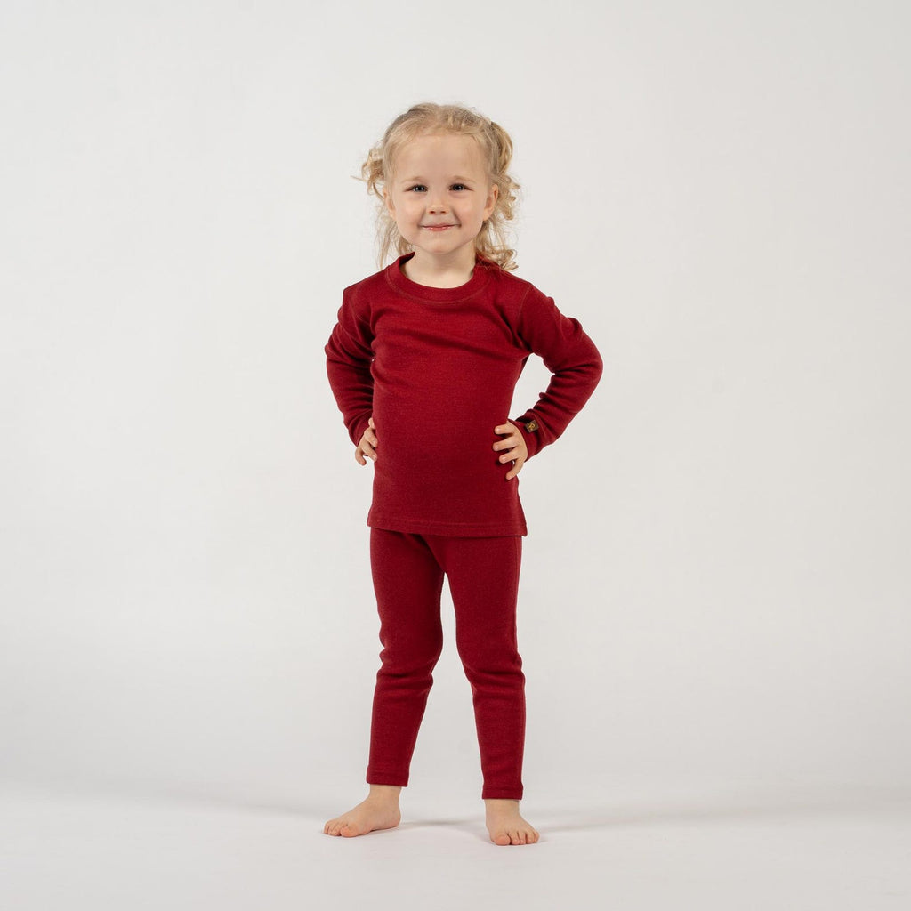 Merino Wool Kids Loungewear Set Matching Merino Set for Girl Boy Unisex Toddler Two Piece Set Natural Clothing 250 gsm Royal Cherry Red