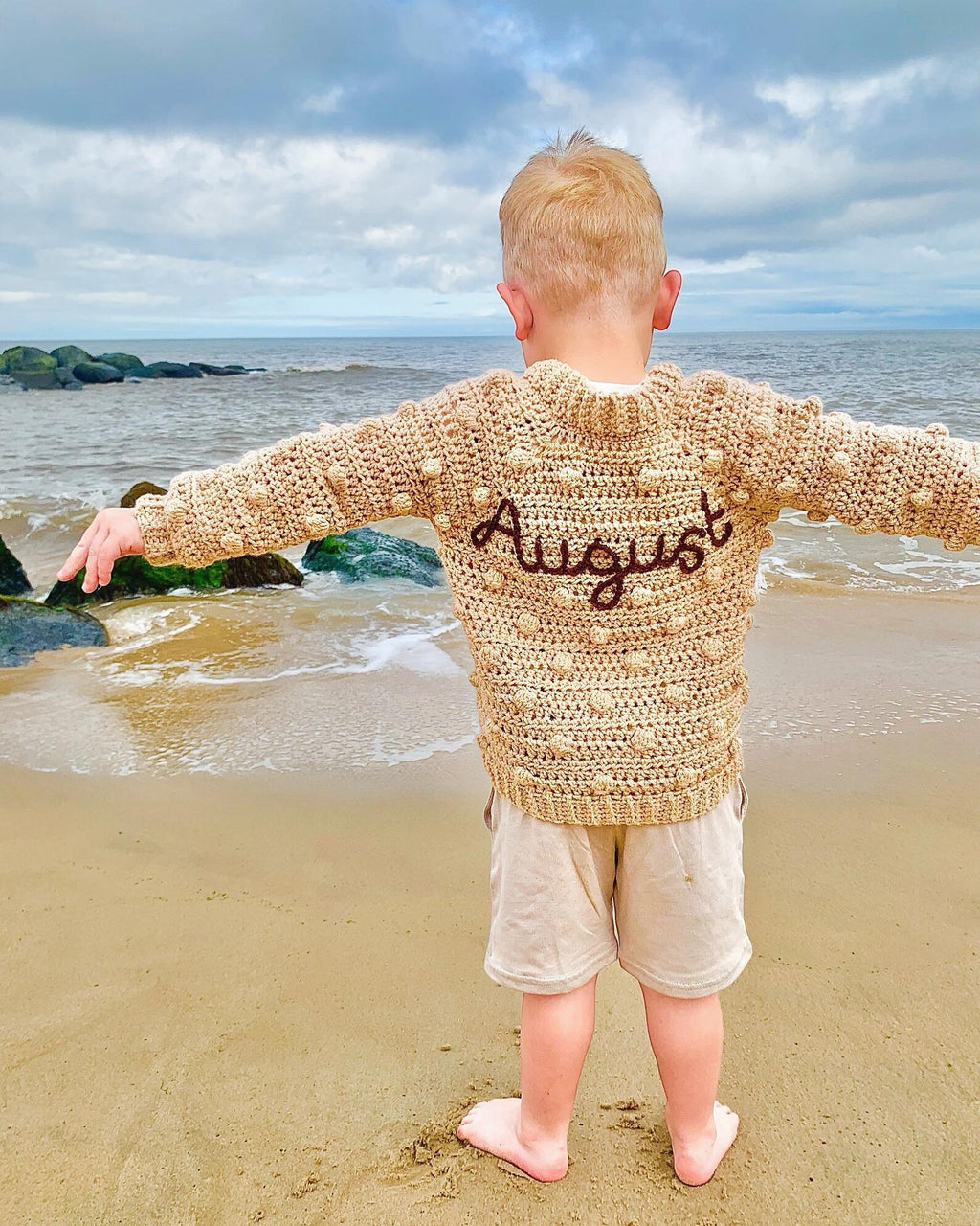 Personalised baby name cardigan handmade, new baby/first birthday gift, baby coming home outfit