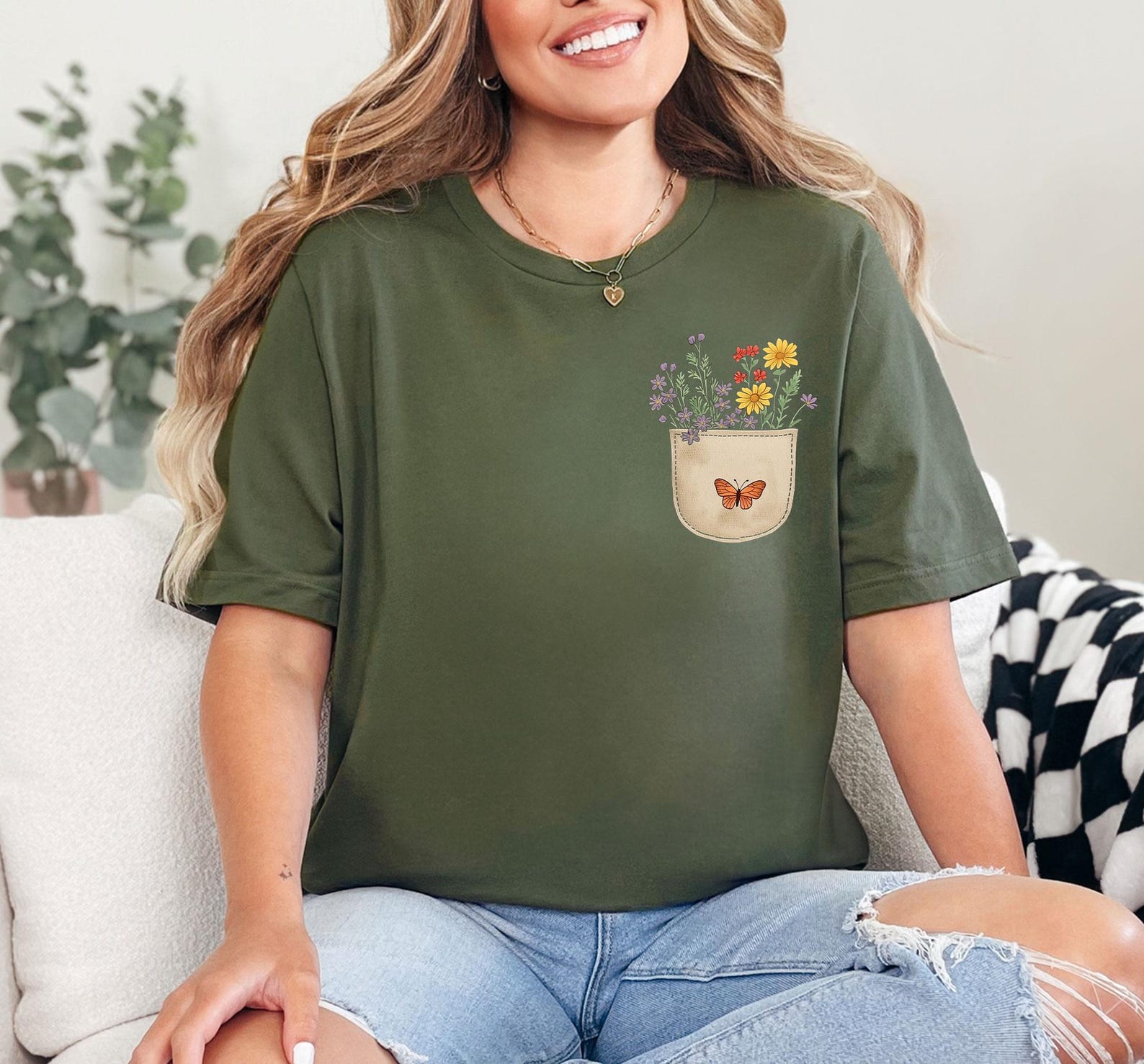 Wild Flowers Pocket Shirt, Wildflower Tshirt, Floral Shirt, Botanical Shirt, Flower Shirt, Nature Lover Shirt, Ladies Shirts, Gift for Women