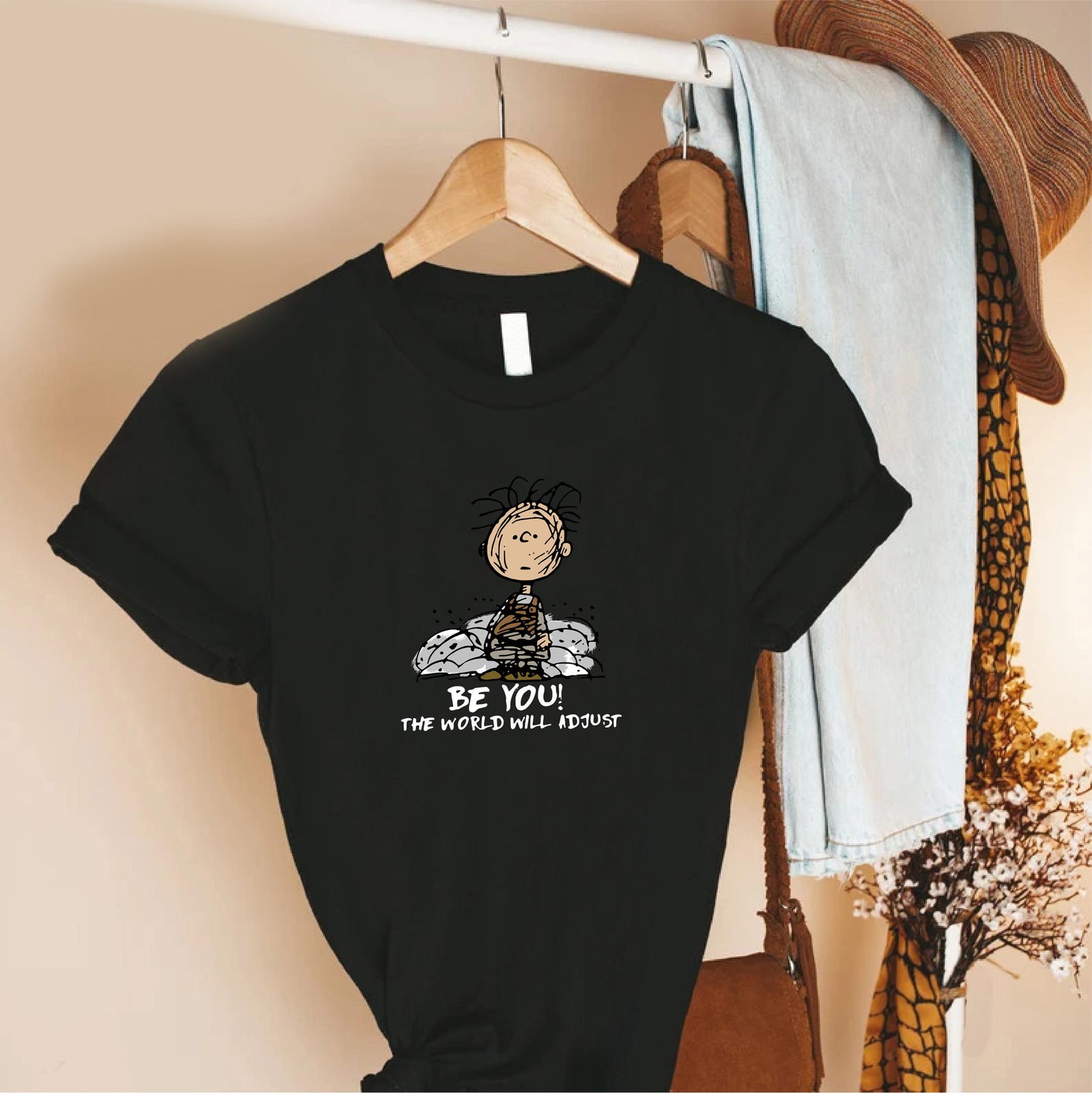 Be You The World Will Adjust Shirt, Inspirational Quote Tee, Black Unisex T Shirt, Positive Self Love Top, Motivational Gift for Women Men