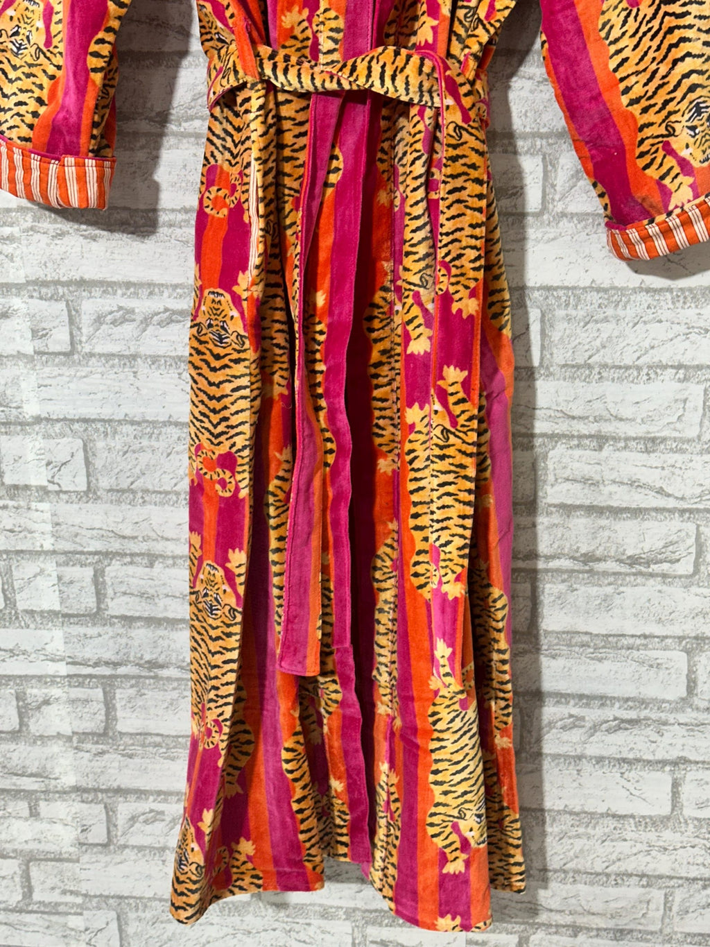 Velvet Tiger Print Kimono Robe: Handmade Velvet Cotton Blend Nightwear