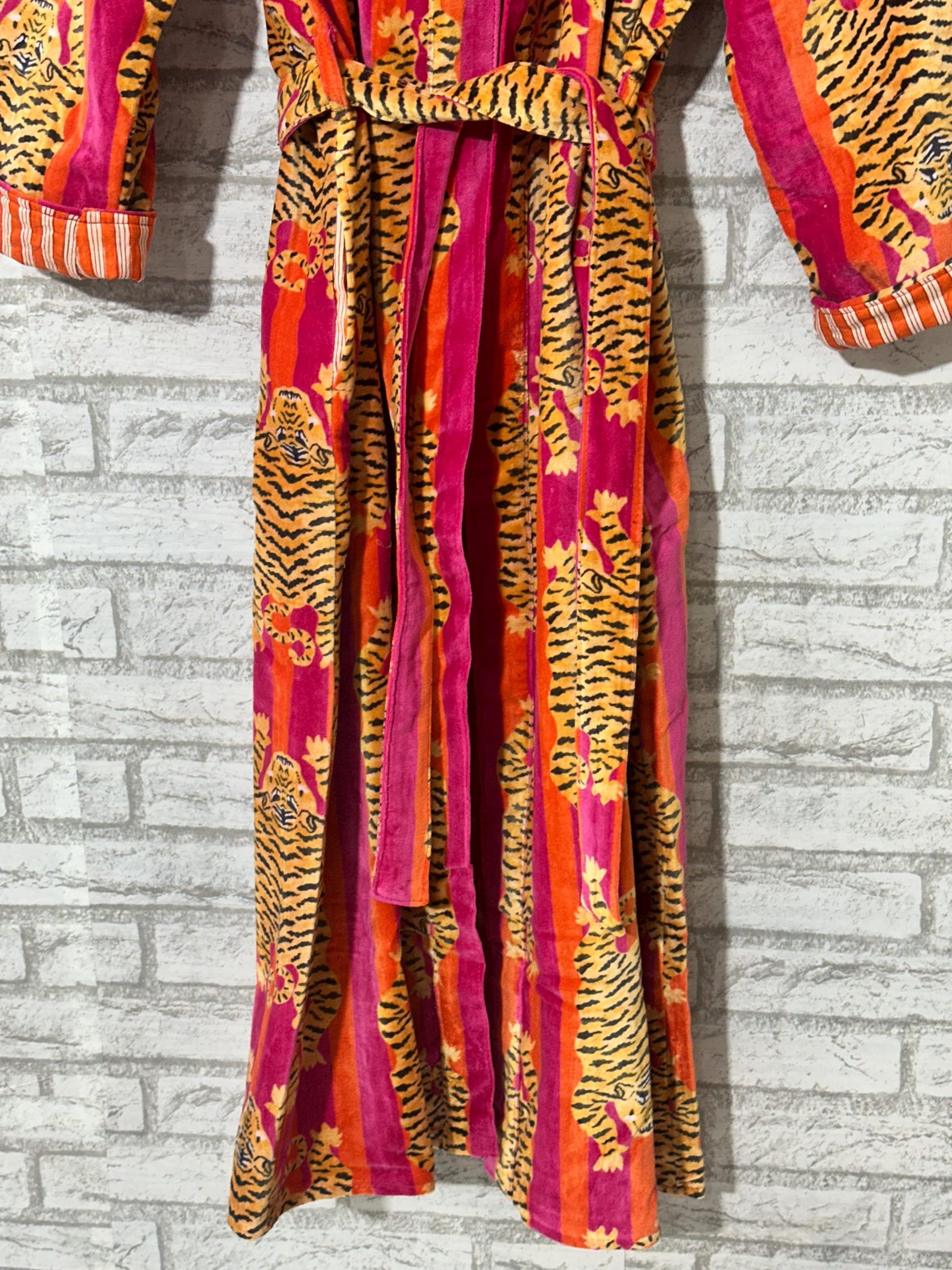 Velvet Tiger Print Kimono Robe: Handmade Velvet Cotton Blend Nightwear