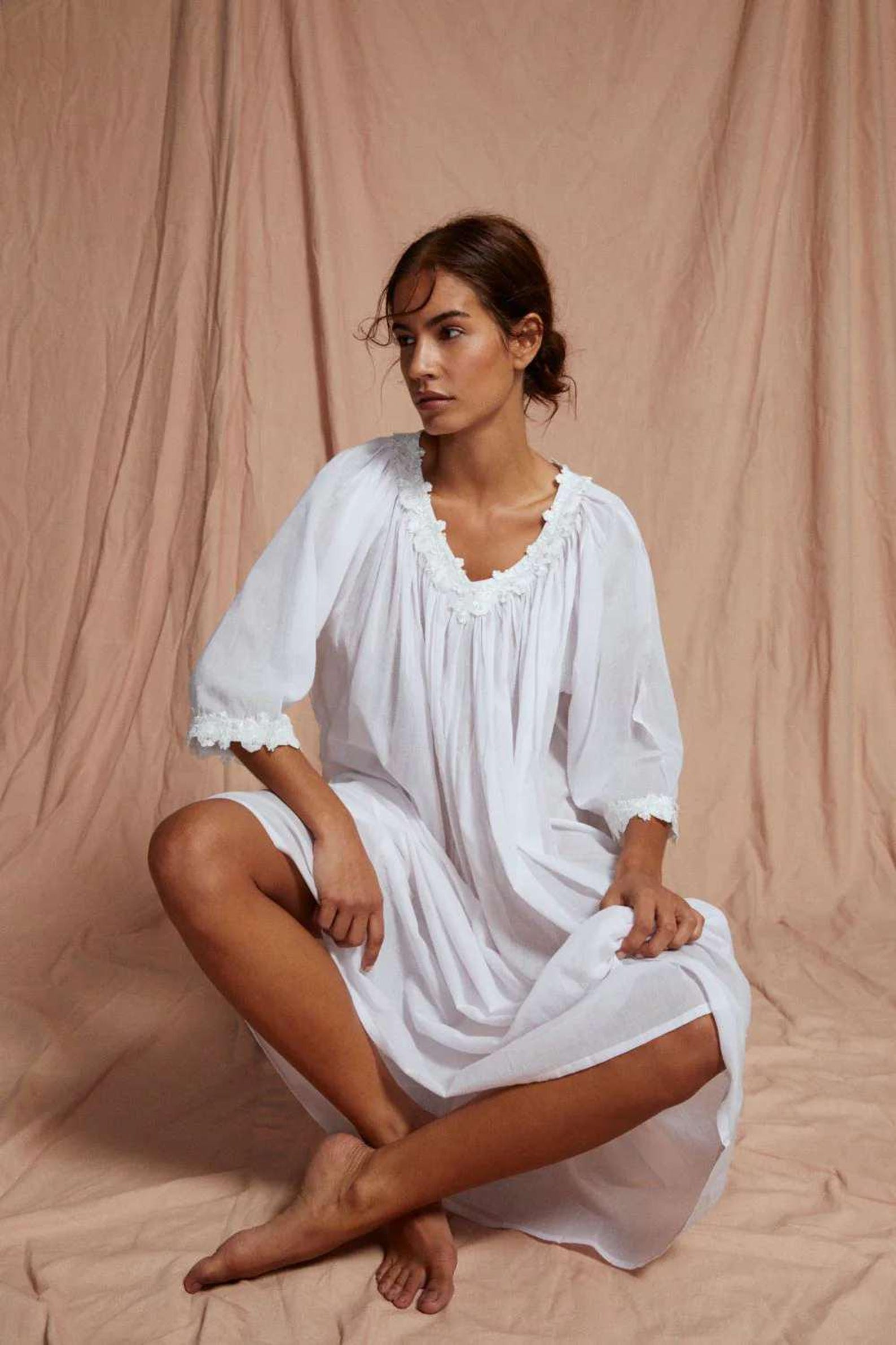 Pure cotton women wear Victorian style nightgown Sleepwear feminine white nightdress long sleeve nightie