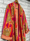 Velvet Tiger Print Kimono Robe: Handmade Velvet Cotton Blend Nightwear