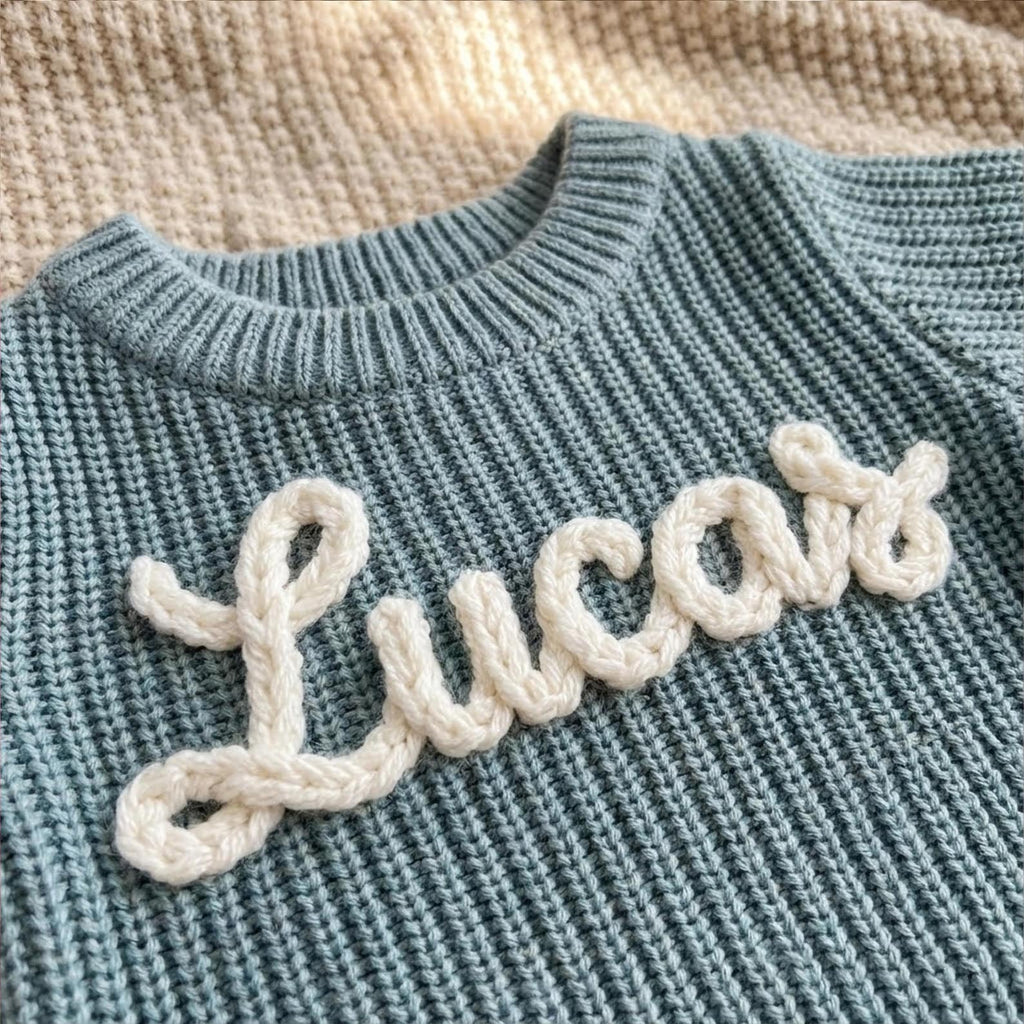 Hand Embroidered Name Baby Romper Set,Personalized Outfit, Baby Boy Romper, Coming Home, Organic Cotton Knit,Gender Neutral