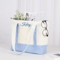 Personalized Tote Bag with Zipper/  Personalized Canvas Tote Bag/ Wedding Gift Bag/ Bridesmaid Gift/ Canvas Tote Bag/ Beach Bag with Ribbon