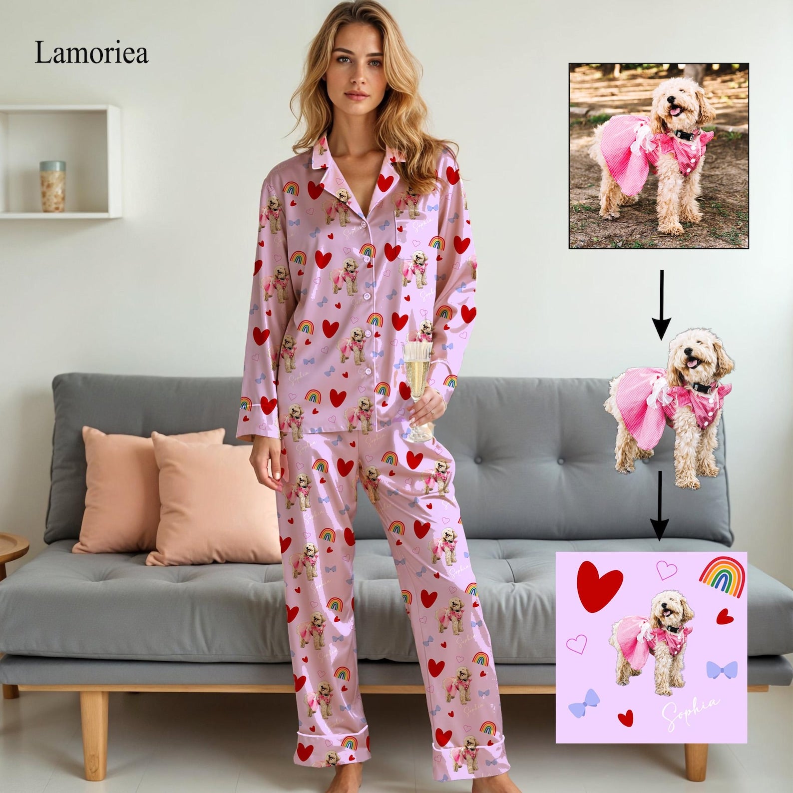 Personalized Family Pajamas, Dog Portrait, Pet Lover Gift, Pajamas Women, Pet Photo Pajamas, Memorial Gift, Gift for Her, Gift for Him