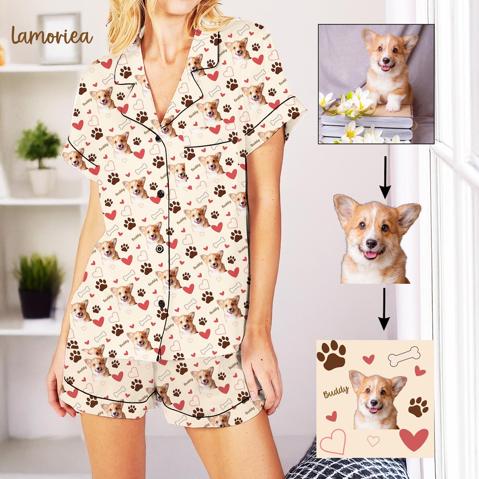 Personalized Family Pajamas, Dog Portrait, Pet Lover Gift, Pajamas Women, Pet Photo Pajamas, Memorial Gift, Gift for Her, Gift for Him