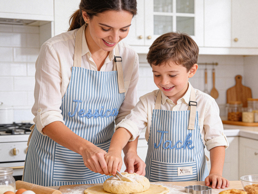 Custom Striped Cooking Apron with Pocket,Name Kitchen Apron,Gift for Cooking