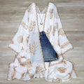 Boho Seashell Kimono Beach Cover Up – Embroidered Summer Cardigan, Resort Wear, Tropical Vacation Outfit