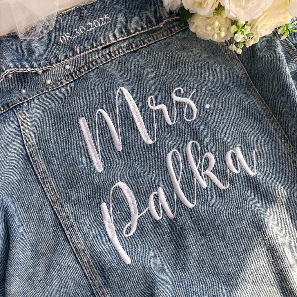 Embroidered Bride Denim Jacket, Bride Jean Jacket, Future Mrs Jacket, Custom Personalized Jacket, Wedding Jean Jacket, Wedding Gift, Bride