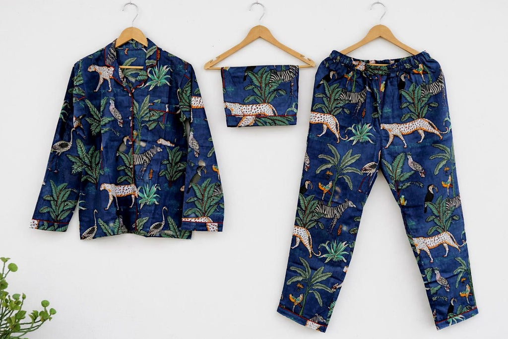 Hand Block Print Cotton Pajama Set: Indian Floral Nightwear