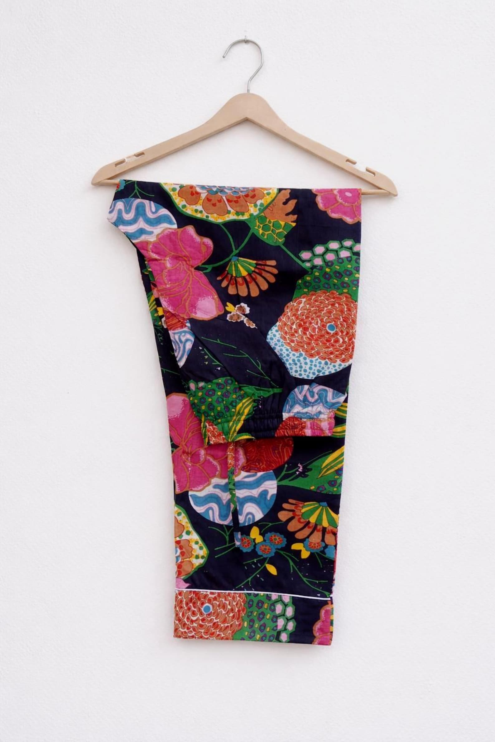 Hand Block Print Cotton Pajama Set: Indian Floral Nightwear
