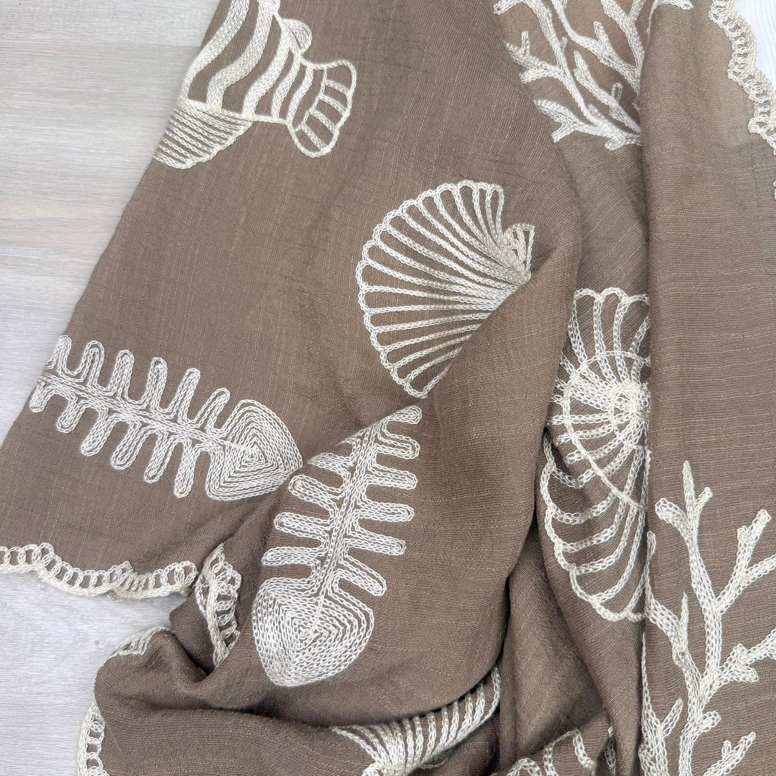 Boho Seashell Kimono Beach Cover Up – Embroidered Summer Cardigan, Resort Wear, Tropical Vacation Outfit