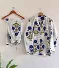 Blue Floral Cotton Pajama Set, Hand Block Print Lounge Wear