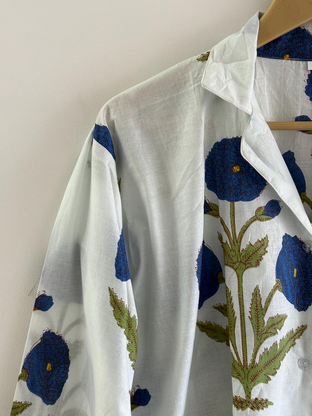 Blue Floral Cotton Pajama Set, Hand Block Print Lounge Wear