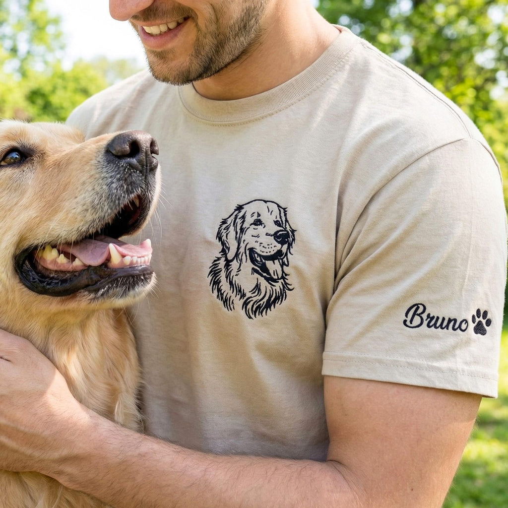 Custom Dog Shirt From Photo, Embroidered Portrait Shirt With My Dog, Golden Retriever Dad Tee, Father's Day Gift For Husband