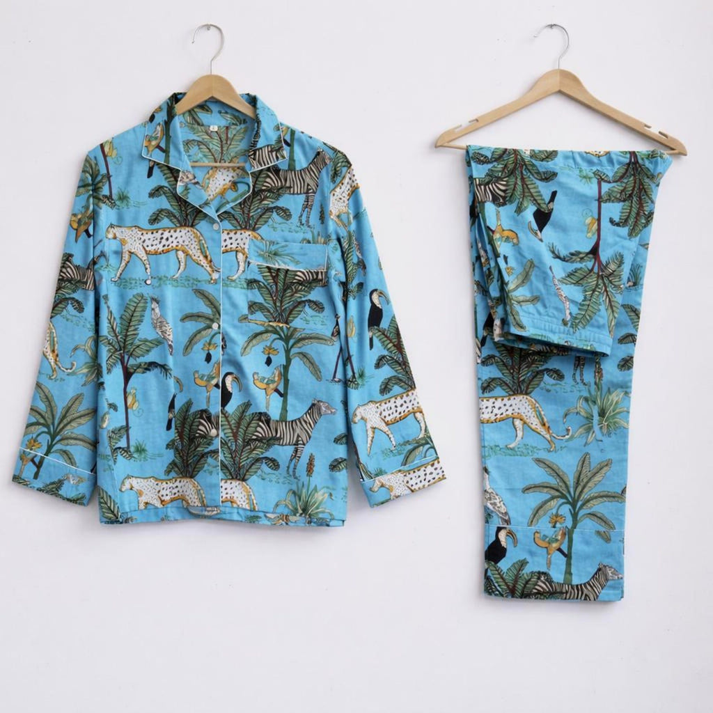 Hand Block Print Cotton Pajama Set: Indian Floral Nightwear