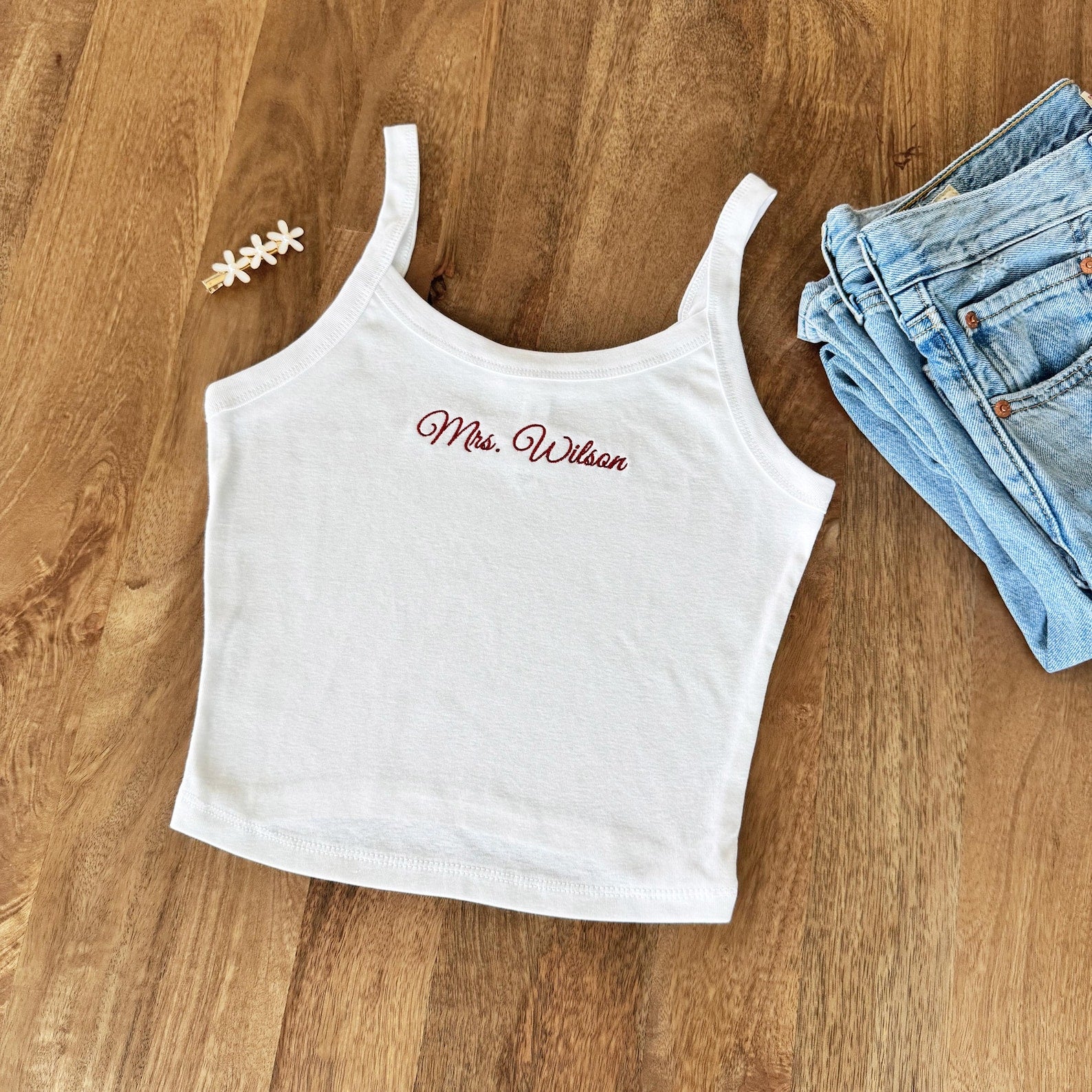 Embroidered Bride Crop Tank Top, Personalized Bride Shirt, Engagement Gift, Bride To Be Gift, Bridal Shower Gift